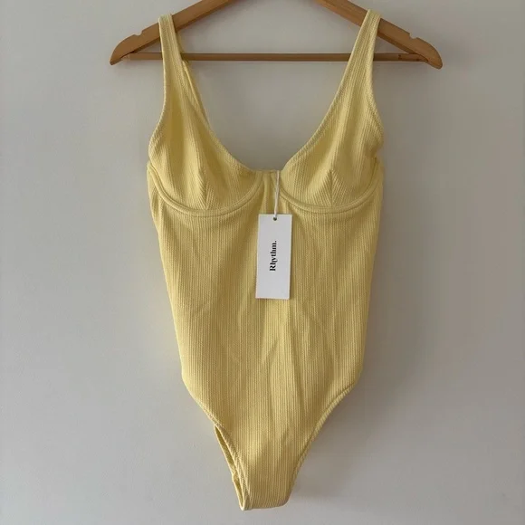 NWT Rhythm. x Free People Isla Pastel Ribbed Underwire Low Cut Back One Piece - Picture 3 of 8